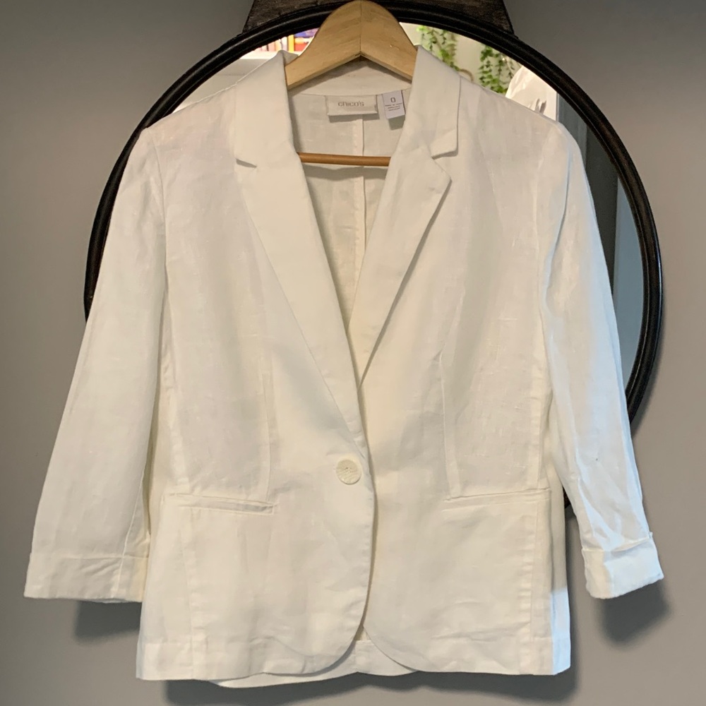 Chico's White Single-Button Linen Blazer - Picture 1 of 3